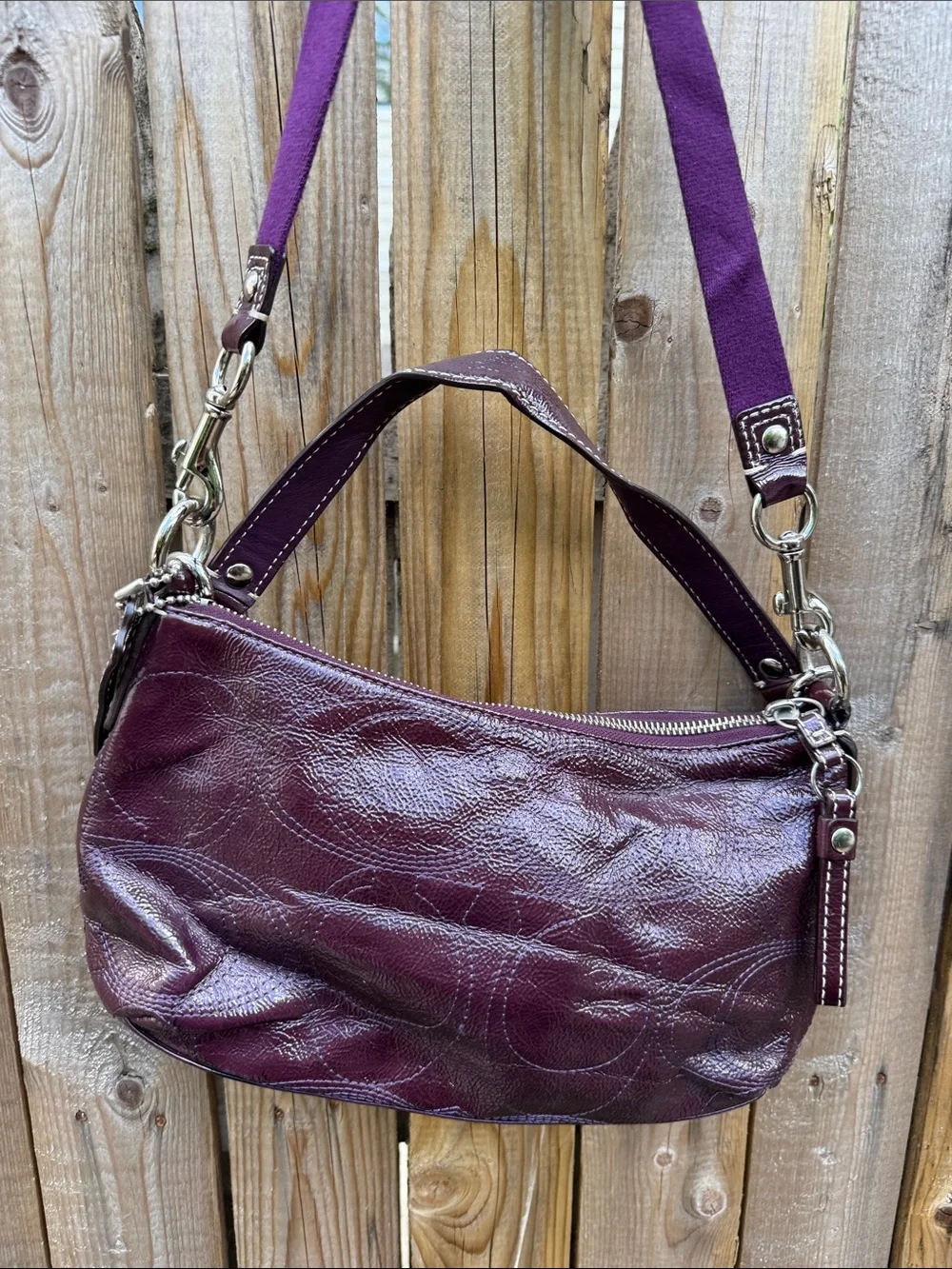 Coach Plum Leather Crossbody with Adjustable Strap